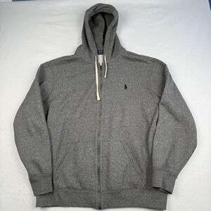 Polo Ralph Lauren Hoodie Mens 2XL Gray Full Zip Fleece Logo Sweatshirt